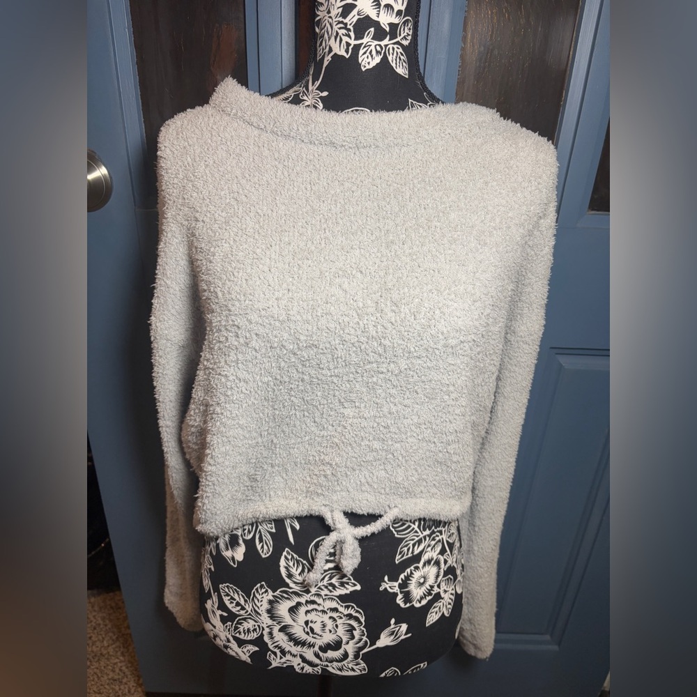 P'tula Soft Gray Teddy Crew Neck Plush Sweater